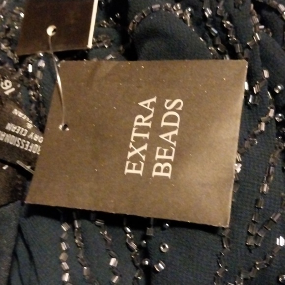 JK ARA Women's Blue 3/4 Sleeve Handmade Beaded Mock  Dress NWT Size 16P - Picture 8 of 10